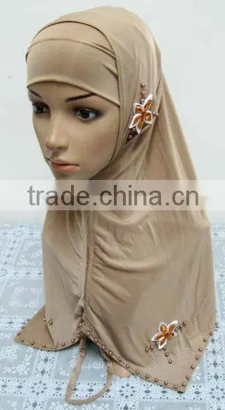 A569 Stylish islamic headscarf al amira square HEJAB pearl beaded flower two pieces MUSLIM HIJAB