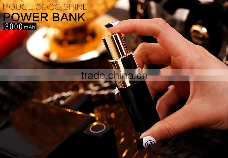 Channel lipstick power bank 3000mah rechargeable battery li-ion china goods