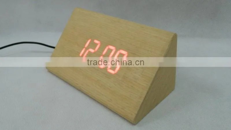 WL1227 Fashion Design Triangle Shape Wooden Digital Alarm Clock