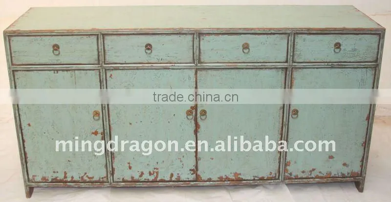 Chinese Antique Gray Blue Four drawer four door Kang cabinet 151*44*76cm