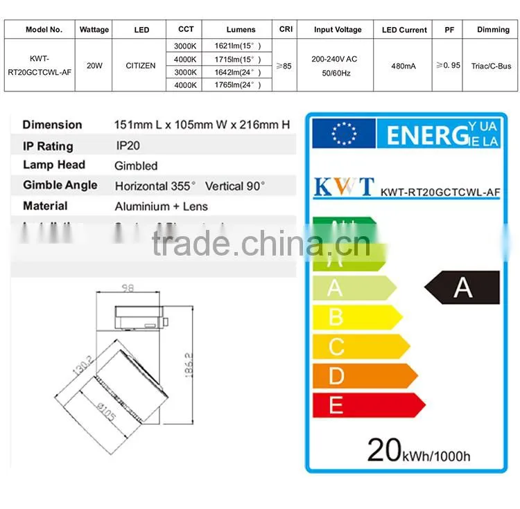 Energy Saving 20w shop window track light led
