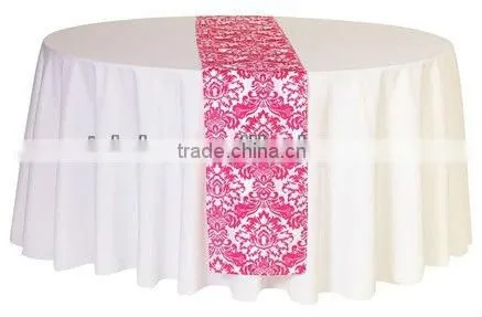 Superb Polyester Taffeta flocking table cloth,table overlay,table runner for weddings