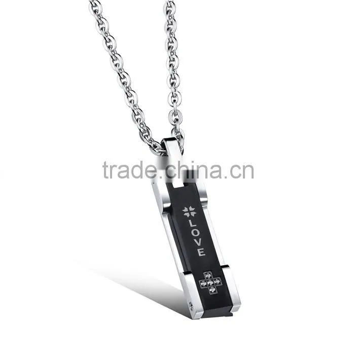 black plated jewellery 316L stainless steel inlaid zircon pendant man
