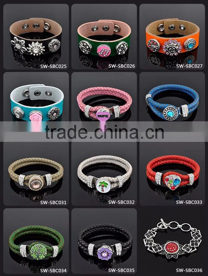 Wholesale Leather Wrap Bracelet With Snap Button Jewelry Fit For Button