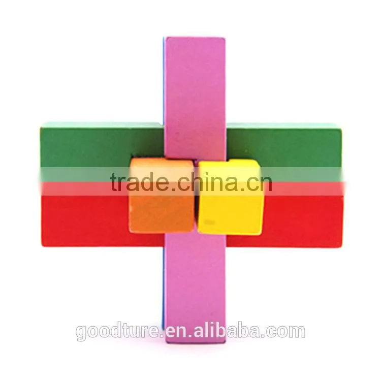 2015 Hot Sale Wooden IQ Intelligent Puzzle Kongming Lock Brain Teaser Six Port
