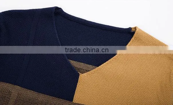 2015 mens winter contrast color v-neck tight pullover sweater
