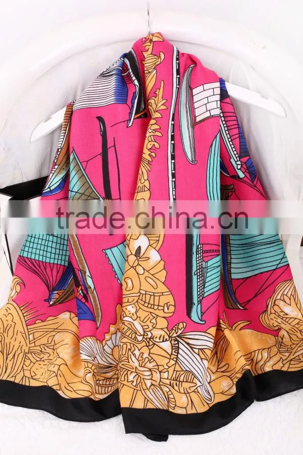 Beautiful new design polyester printed lady fashion scarf silk