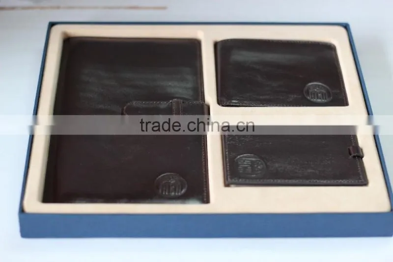 creative leather passport holder gift set with leather wallet leather luggage tag in gift box