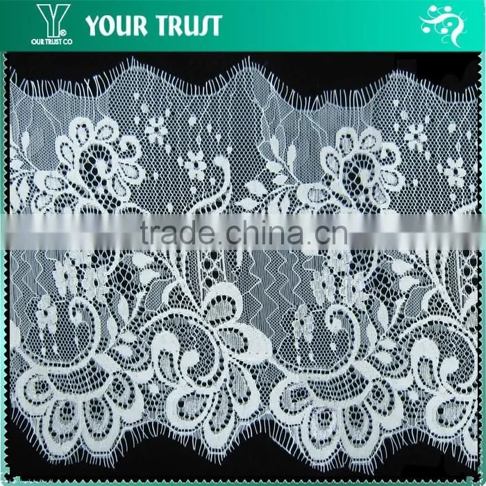 Width 13.3 Centimeter White Chantilly Eyelash Woven Swiss Trim French Lace