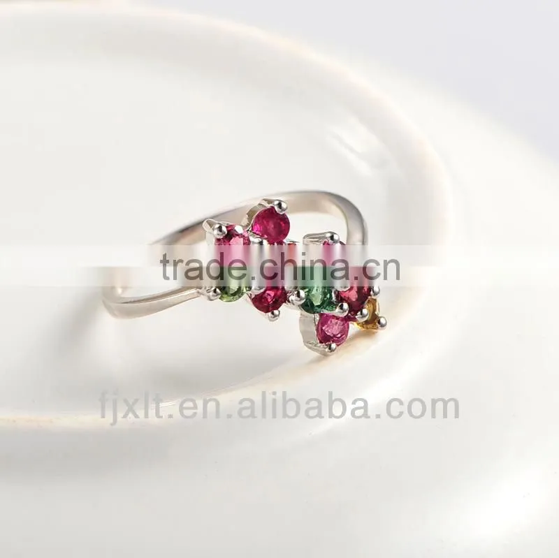Custom Made Simple Design 925Sterling Silver Twin Flower Tourmaline Ring