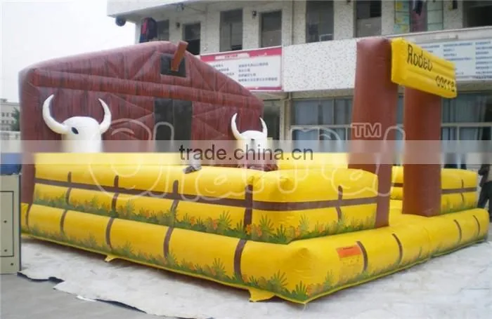 Exciting inflatable bull riding machine for sale, mechanical rodeo bull with inflatable mattress