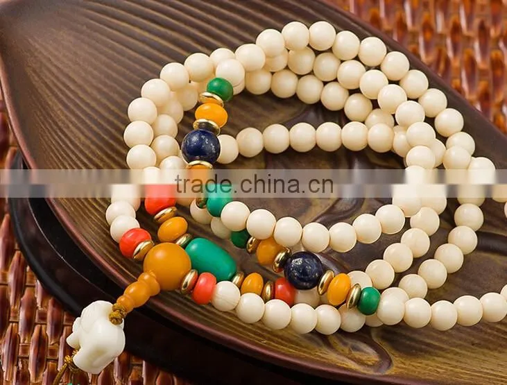 6mmx108Beads Women's Men's Artificial Hippopotamus Tooth Round Beads Bracelet
