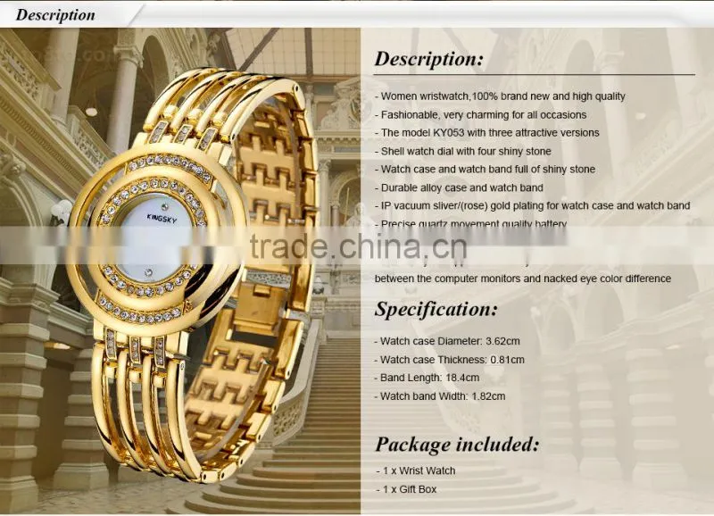Women Gold Watch Round Dial Stainless Steel Band Ladies Quartz Analog Display Clock For Women Girl Gifts/KY053