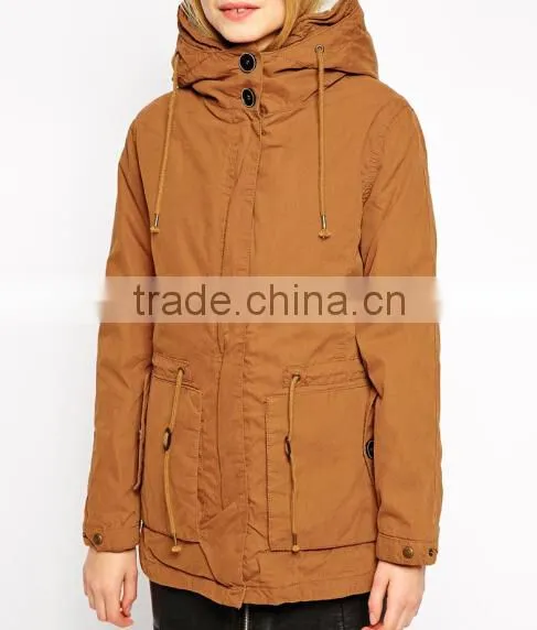Ladies Hood Winter Coat With Faux Fur Lining Hood