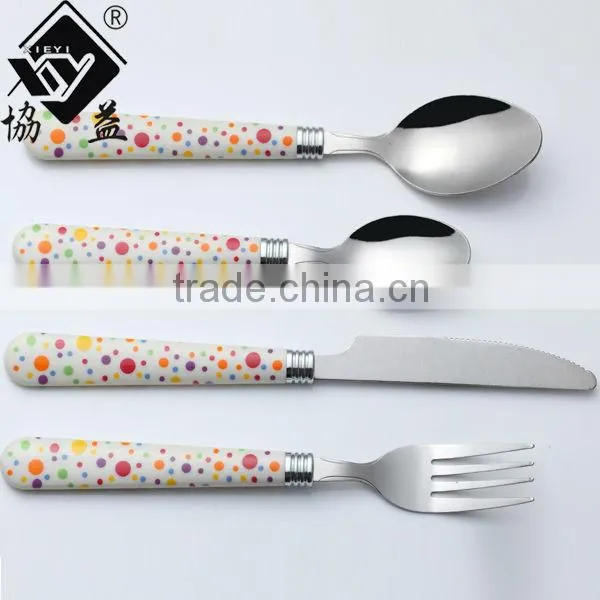 6PCS Color PP Machine Polish Stainless steel Plastic Handle Fork and Spoon Set With Blister Packing