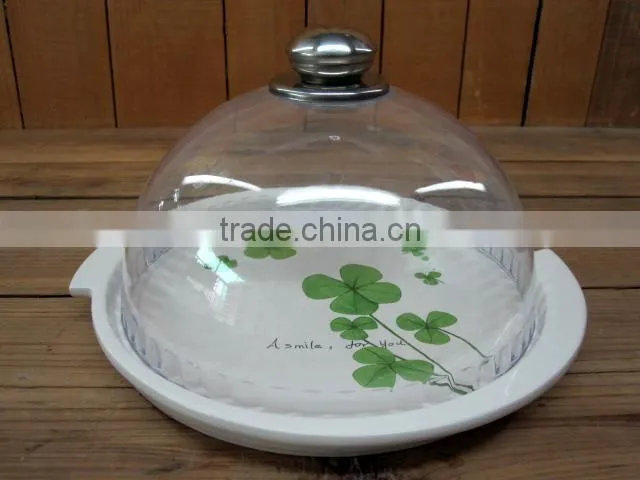 Hot Selling Red Rose Decal Ceramic Butter Dish with Lid