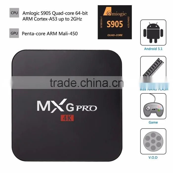 Best price MXG Pro 4k Amlogic S905 Quad Core TV BOX Andorid 5.1 tv box MxG