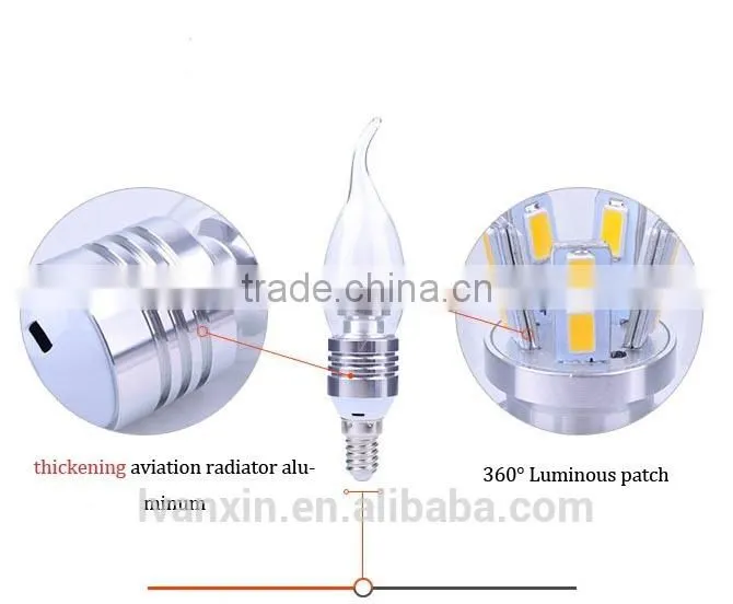 aluminum lamp body e14 led candle bulb 85-265v for decorativing use