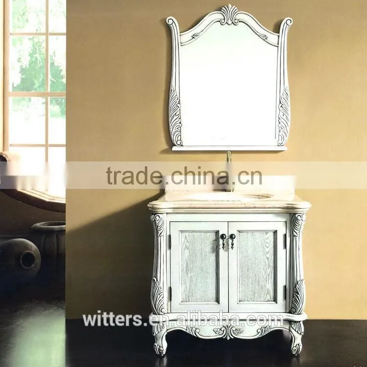 WTS-1066 35'' Antique single Sink solid wood white bathroom vanity cabinets