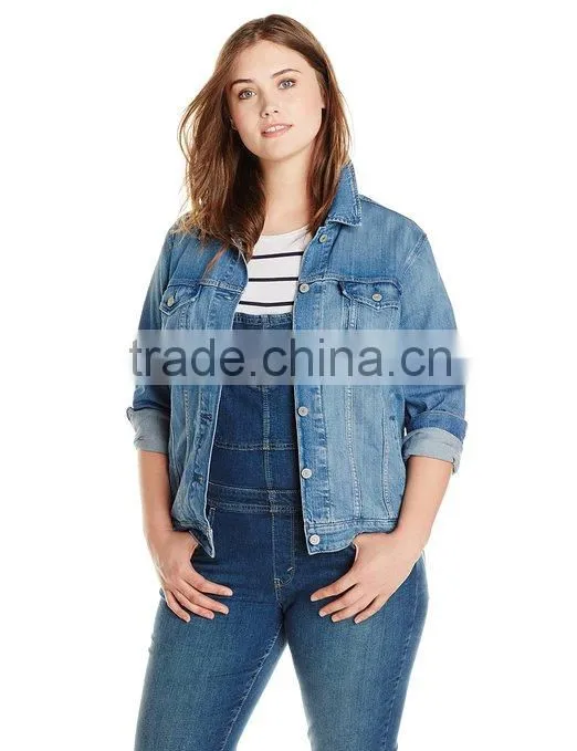 Washed Women's Plus-Size trucker Jacket Denim jeans