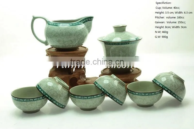 Tang Cao(Tang Dynasty Flower Design) Teaware Sets- 1 Gaiwan, 1Pitcher & 6 Cups