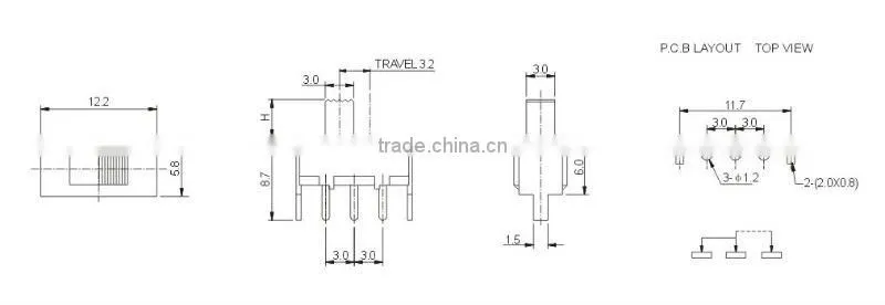 5 pin electrical slide switch SS-12F46(1p2t)