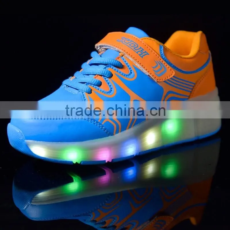 High quality roller skates USB charge led light children running sports shoes