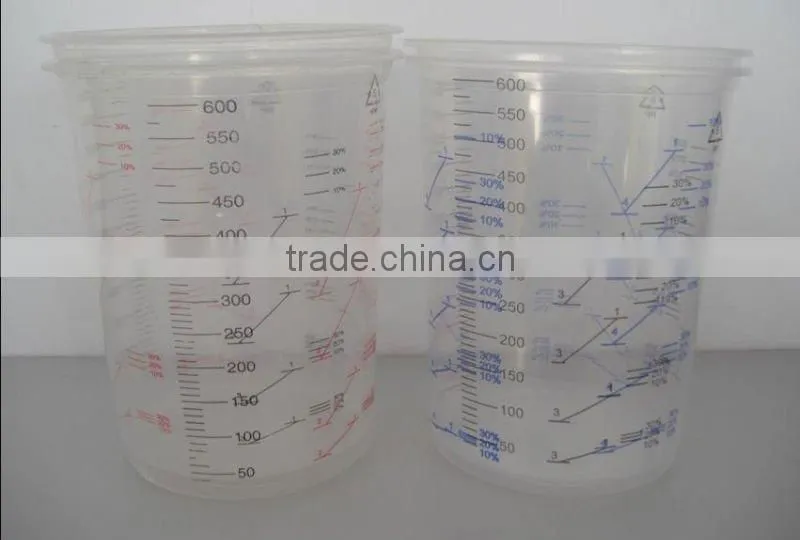 Silicon free plastic/paper paint calibrated mixing cups