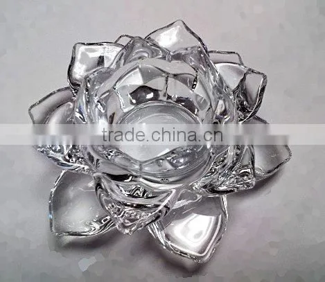 Wholesale lotus wedding glass candle hoder, lotus glass candlestick