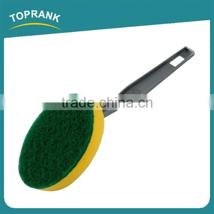 Toprank Wholesale Strong Decontaminating Kitchen Cleaning Sponge Scourer Round Green Scouring Pad Sponge With Handle