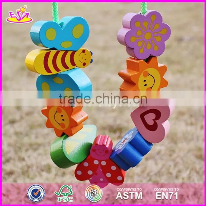 2017 New design 10 pieces beads children preschool wooden lacing toys W11E064-S