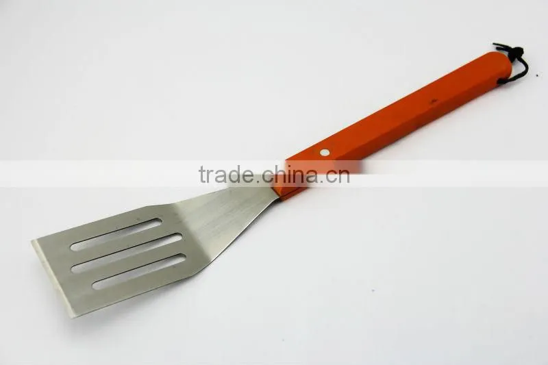 out door cooking ware grilling accessories 13inch long wood handle BBQ tool set in orange