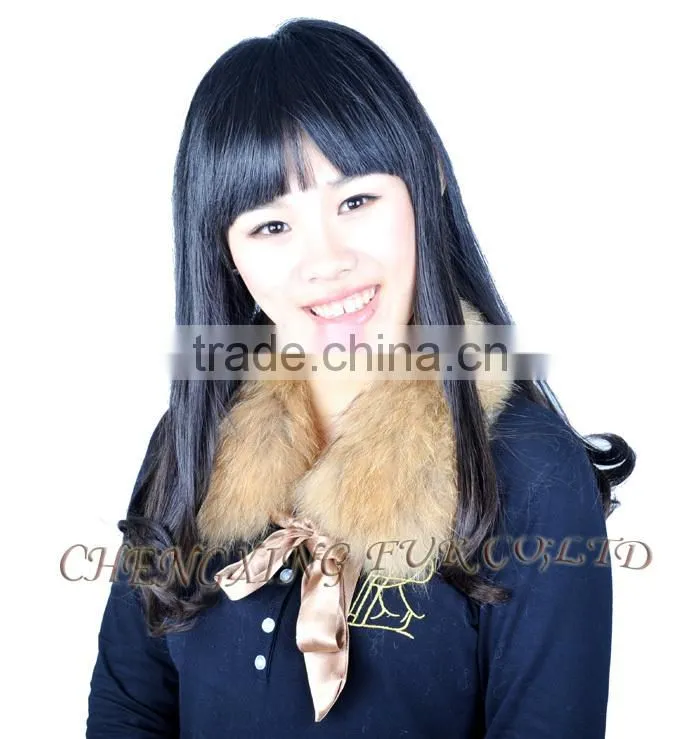 Collar-R6 Winter Morden Ladies Satin Lace Genuine Raccoon Banded Fur Collar