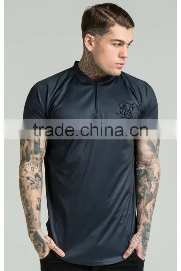 2016 New Arrival Stylish 1/4 Zipper Baseball Jersey Raglan Short Sleeve Curved Hem Baseball T Shirt Black Embroidered Jersey Top