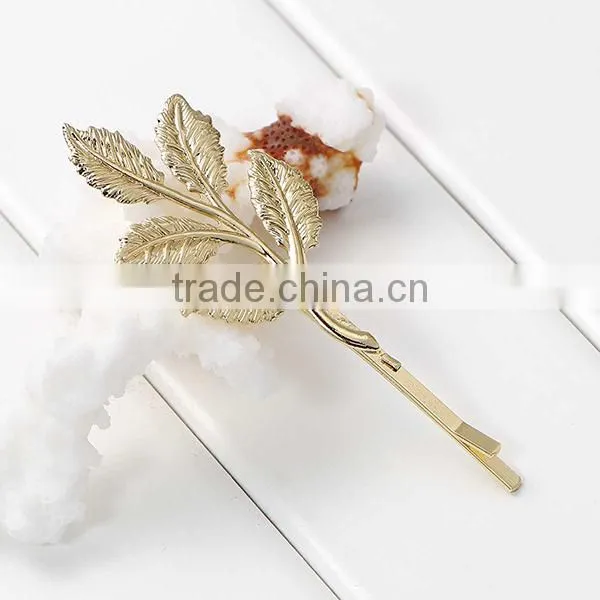 New Fashion Wholesale Leaf Gold Plated Hair Clips
