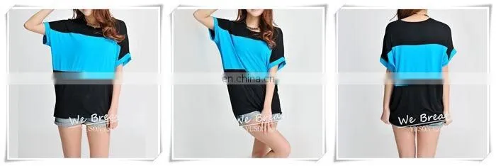 Bamboo Jersey Summer Short Sleeves T-shirt with Big Color Block Matching Soft