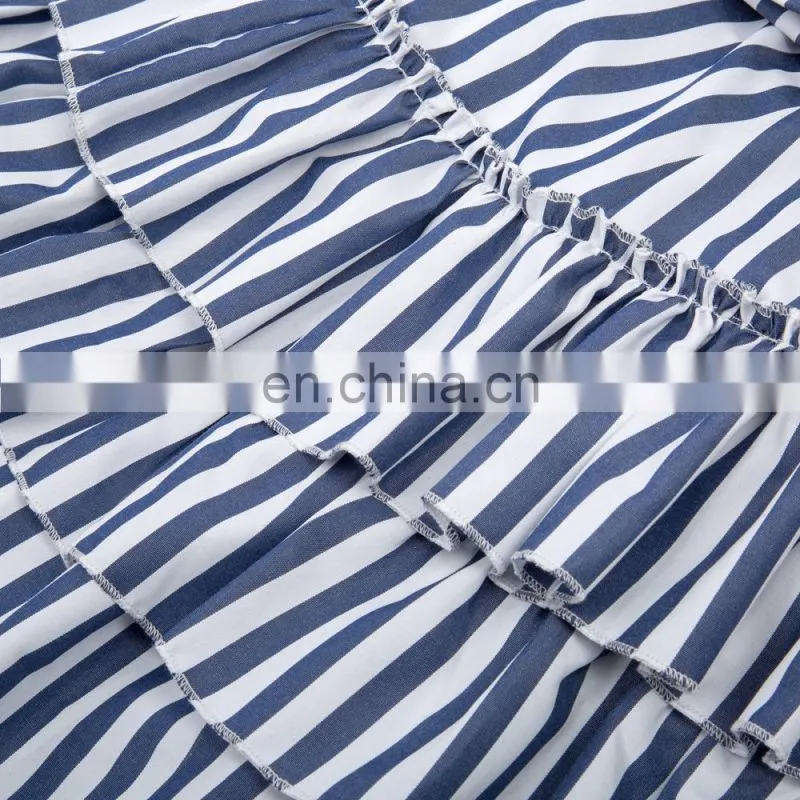 Belle Poque Retro Vintage Gothic Style Blue & White Stripes Bustle Skirt BP000354-2