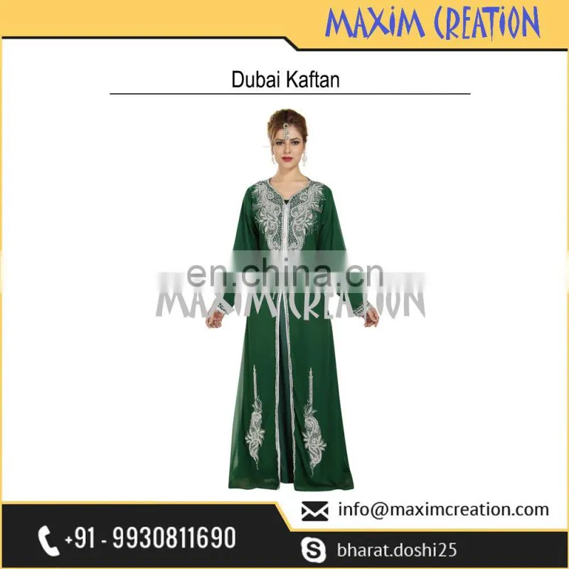 Dubai Maghribi Caftan Floor Touch Maxi Dress With Simple Hand Made Embroidery Design 6454