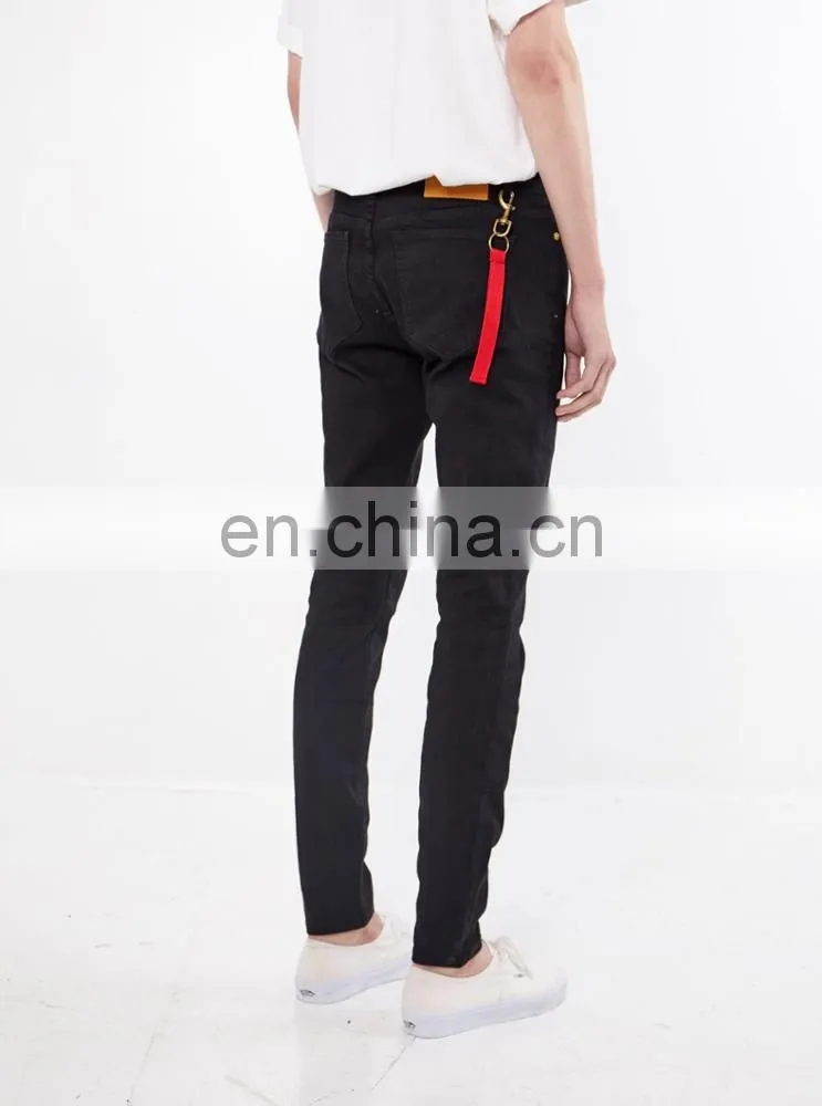 DiZNEW Custom High Waisted Men Black Straight Leg Stretch Bull Jeans