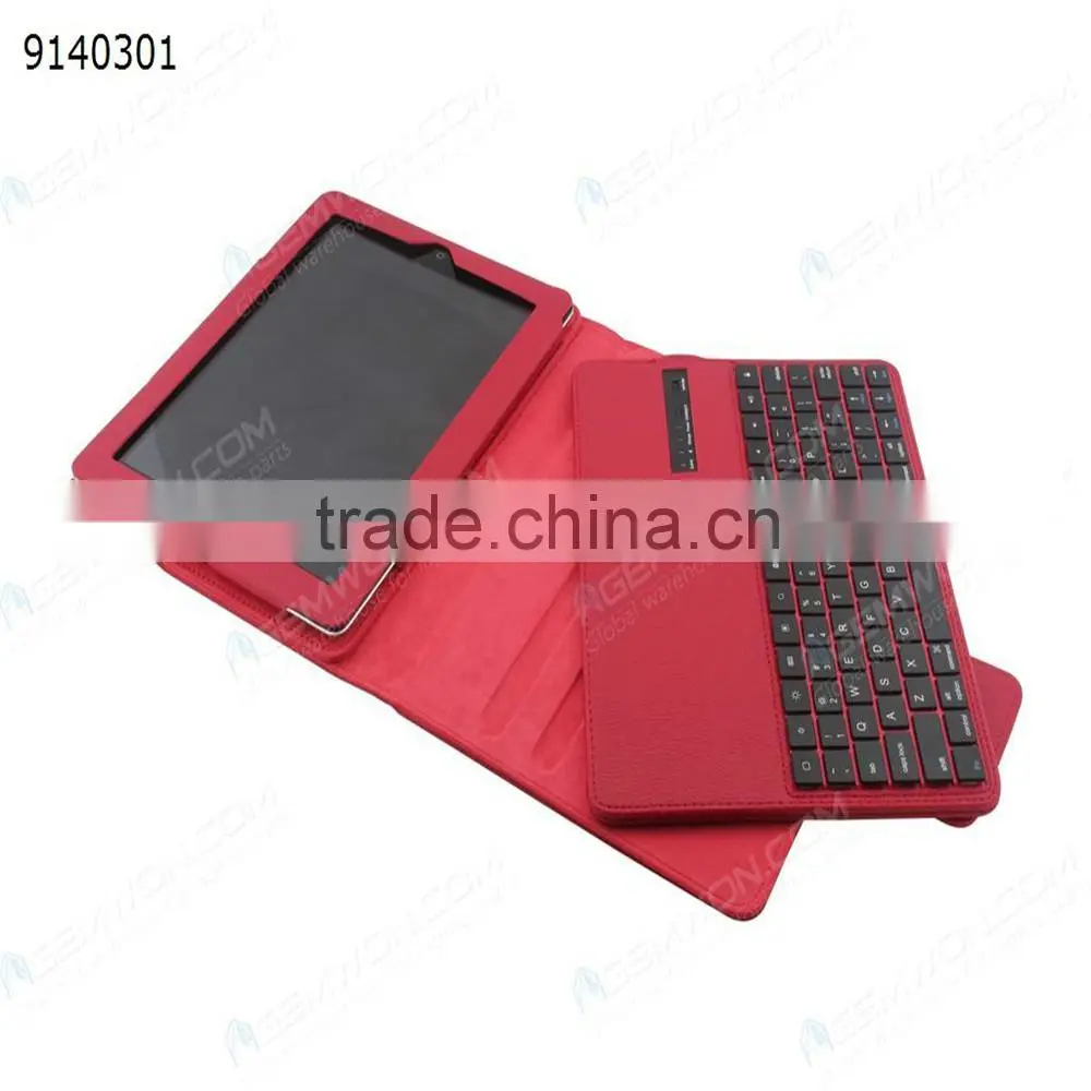 bluetooth keyboard for iPad2/3/4,red Removable plastic keyboard with synthetic leather case
