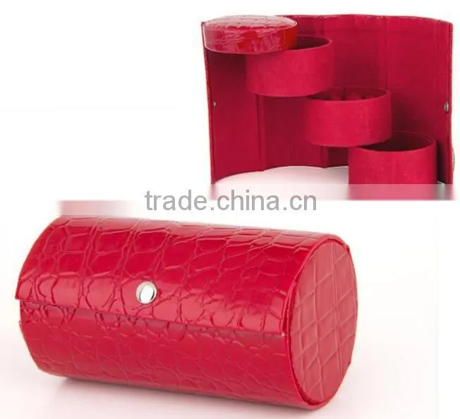3 Tier Compartment Mini leather Travel Roll Up Jewelry Box Case Organizer Holder with Snap Closure