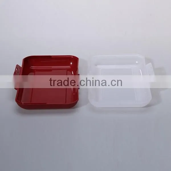 Rectangle Plastic Red Lunch Tray Box with locked clear lid