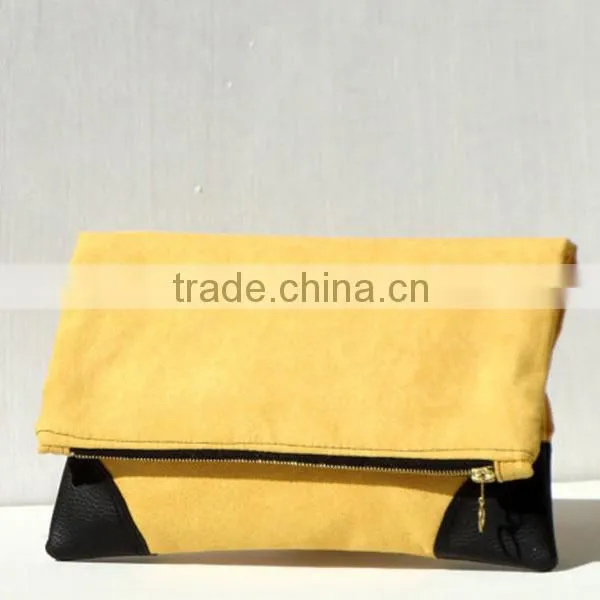 Yellow Foldover Clutch, Faux Suede Vegan Leather Clutch, Large Foldover Clutch