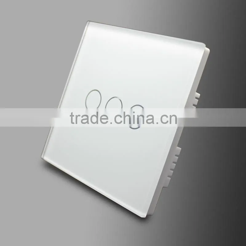 3 Gang Black Crystal Glass Panel Touch Wall Light Switch With Remote Control