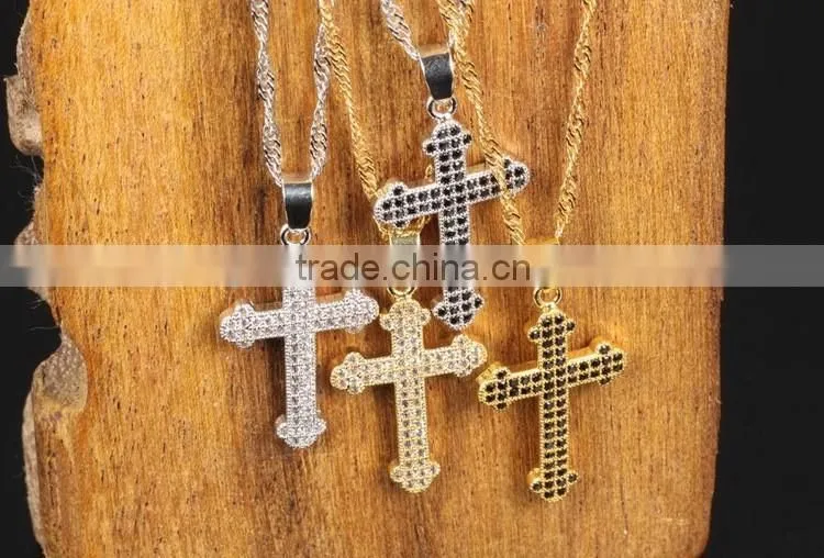 Drill microscope zircon set auger cross pendant gold plated necklace unisex lover gifts