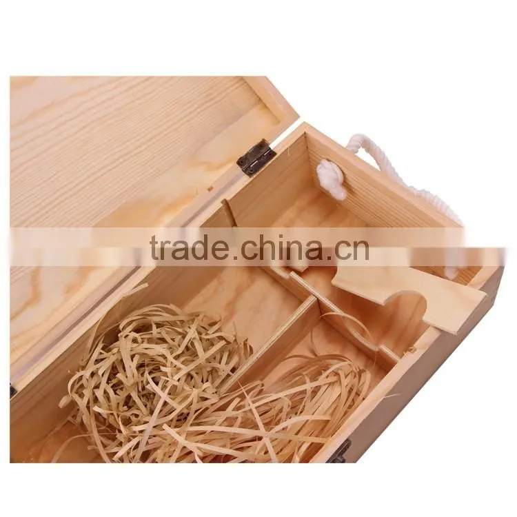 high quality custom wholesale natural pine wood wine box for double bottles