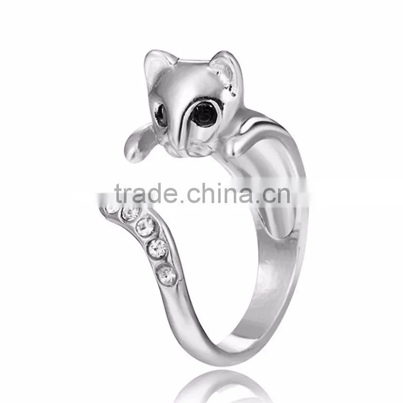 2016 Korean Style Jewelry Cute Rhinestone Cat Wrap Opening Ring Wholesale
