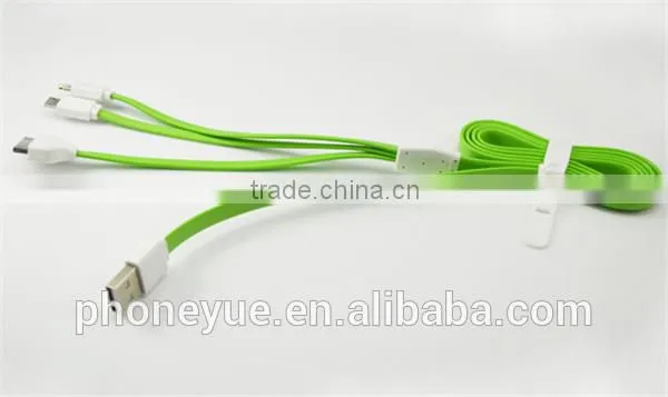 colorful flat 1.2m 3 in1 charging usb cable for iphone and for samsung