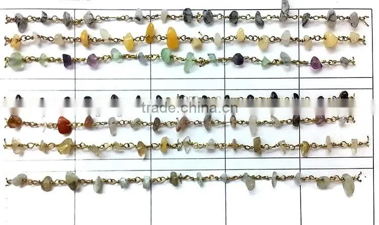 BCL1126 freedomform gemstone wire wrapped beaded golden chain