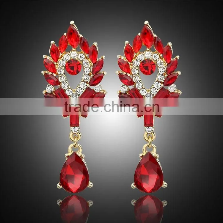 Korean Wind Women Crystal Rhinestone Leaves Water Drop Earrings Wedding Gift